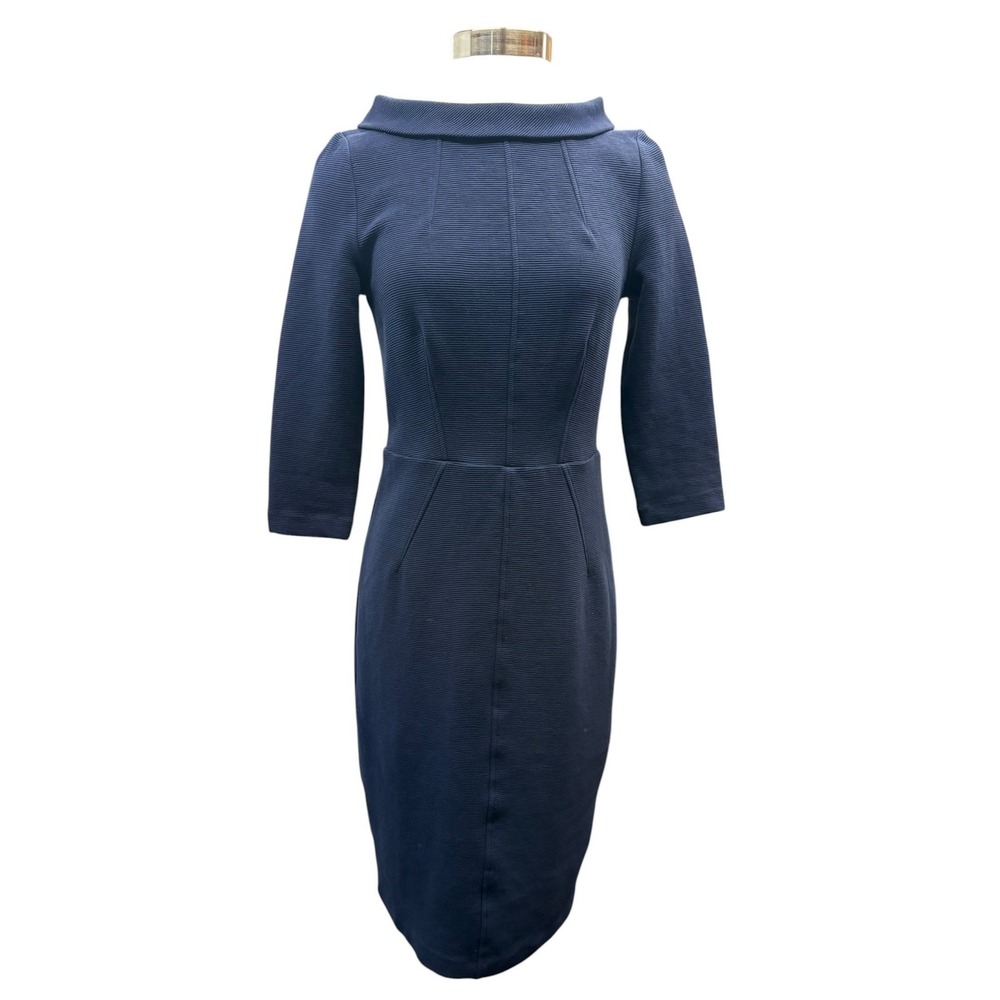 Boden Marisa Ottoman Knit Sheath Dress Navy Boat Neck Tailored Midi Career 8R
